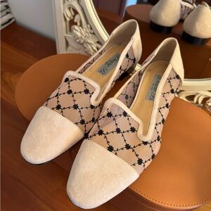 Diane B. Milano Pink Mesh Black Floral Flats Loafers